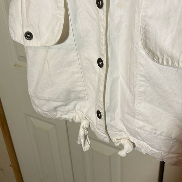 Vintage Obenna 1990s White Cotton Windbreaker Utility Jacket 3/4 Sleeves S - Picture 8 of 16